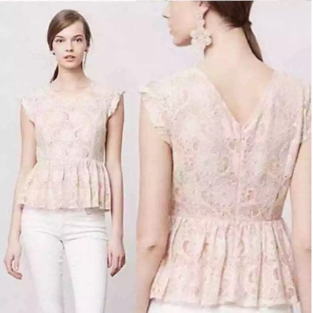 Anthropologie Maeve Katrine Lace Overlay Peplum Top‎ A8